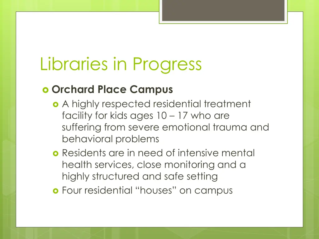 libraries in progress