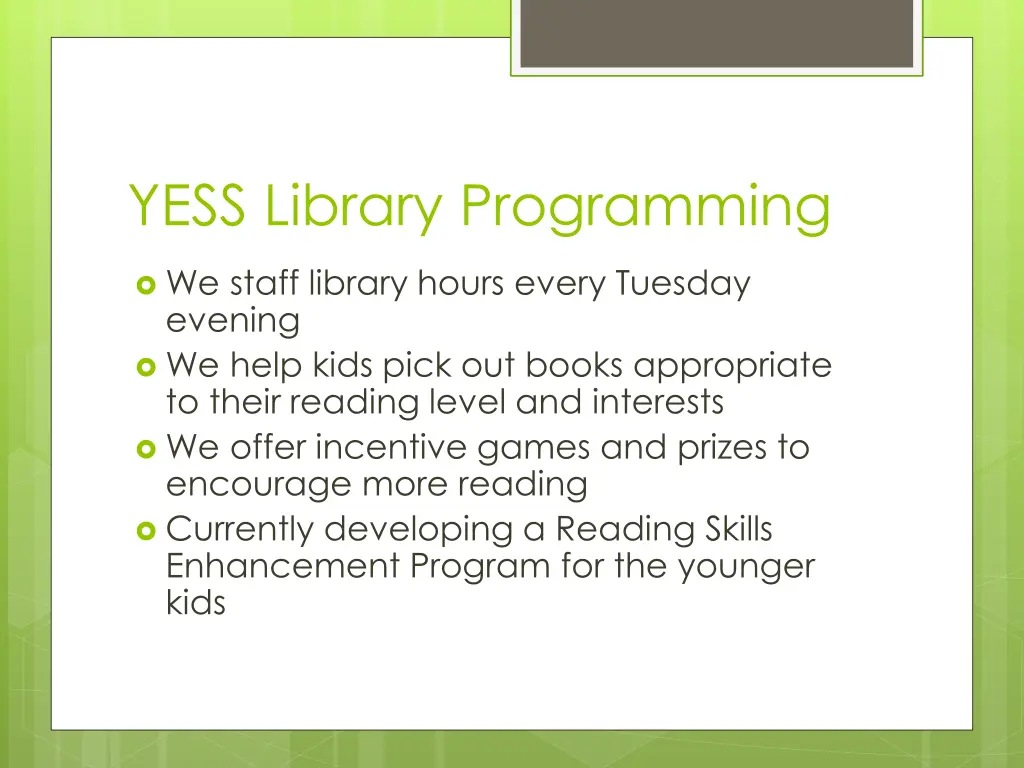 yess library programming