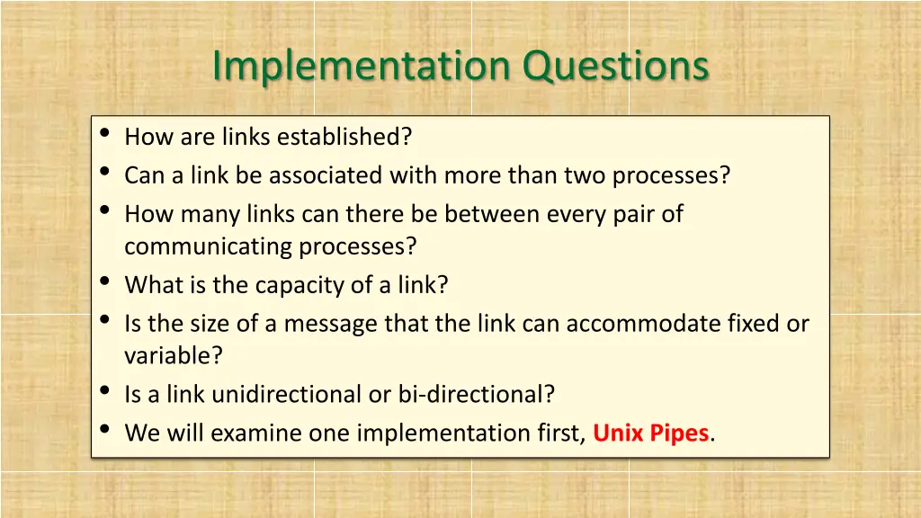 implementation questions