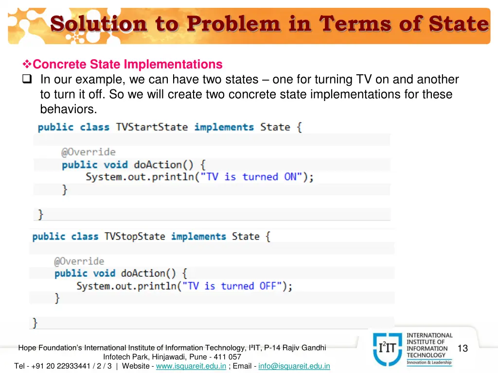 solution to problem in terms of state 1