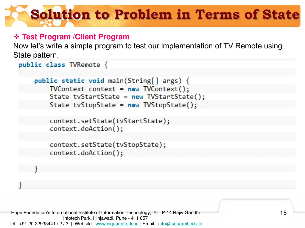 solution to problem in terms of state 3