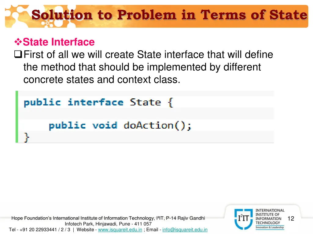 solution to problem in terms of state