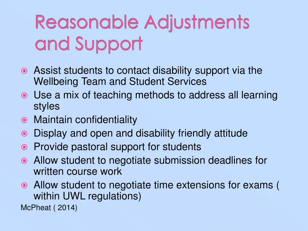 reasonable adjustments and support 1