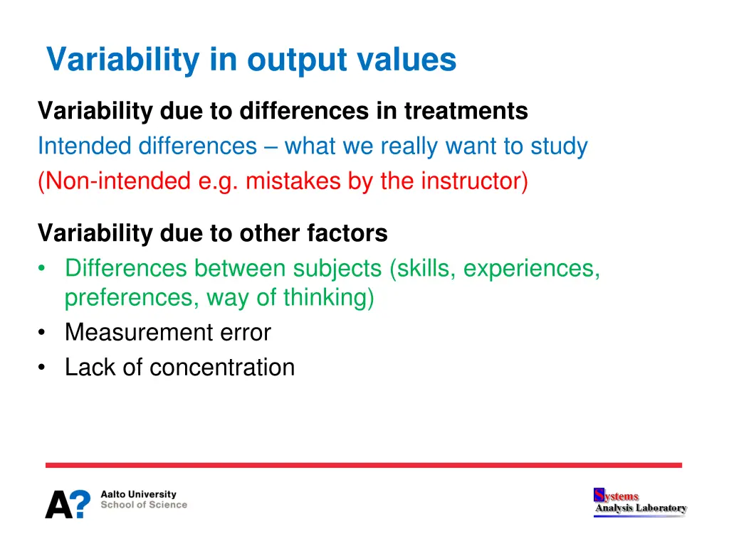 variability in output values