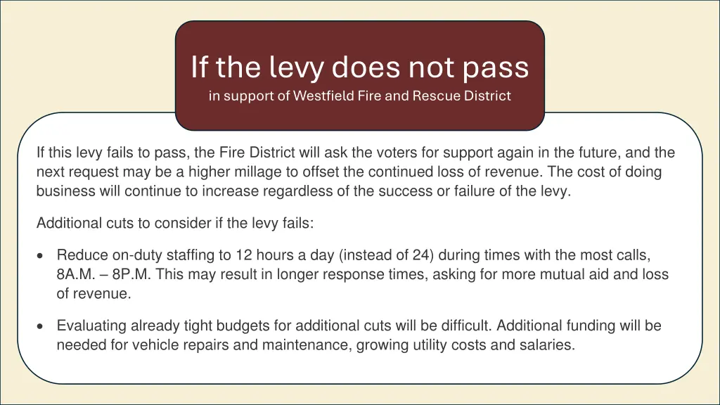 if the levy does not pass in support of westfield
