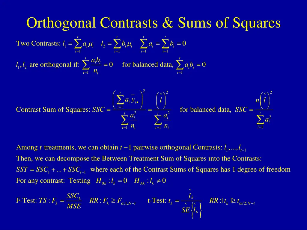 orthogonal contrasts sums of squares