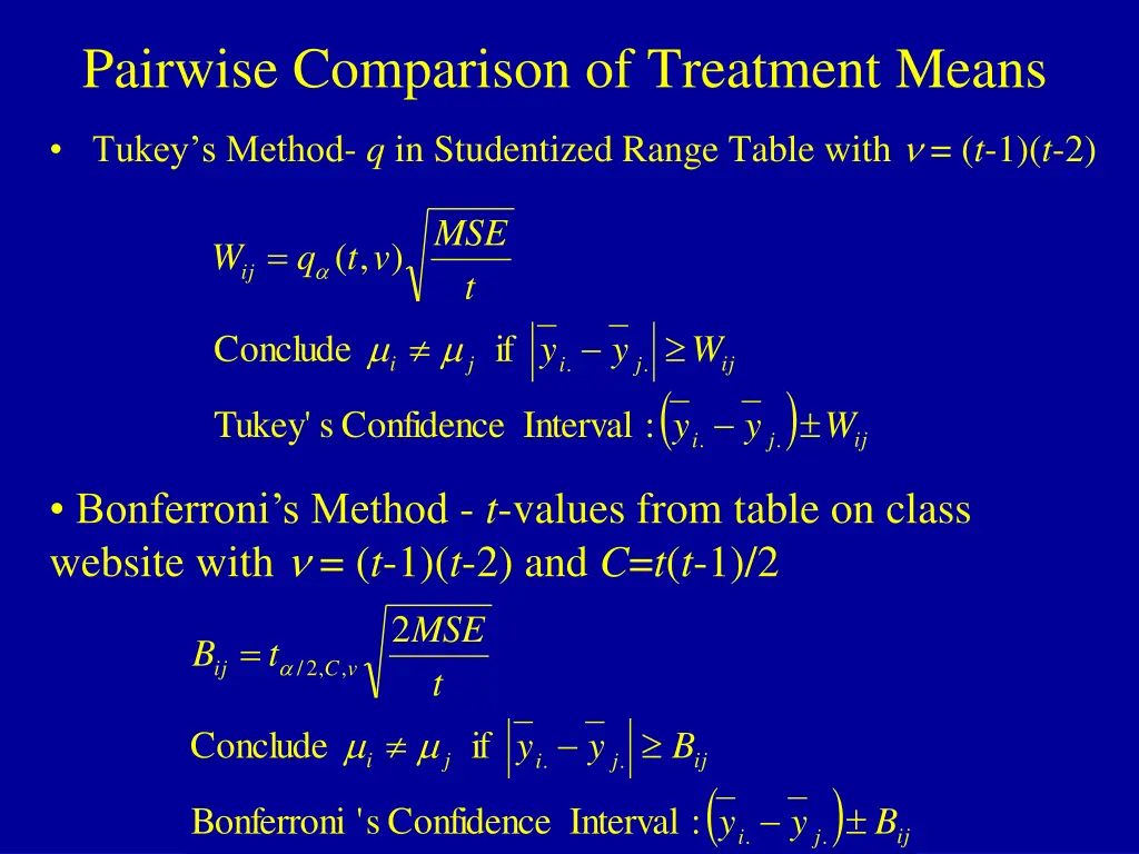 pairwise comparison of treatment means 1