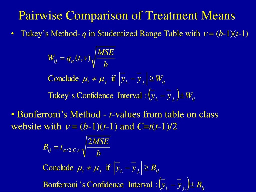 pairwise comparison of treatment means