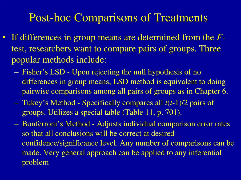 post hoc comparisons of treatments