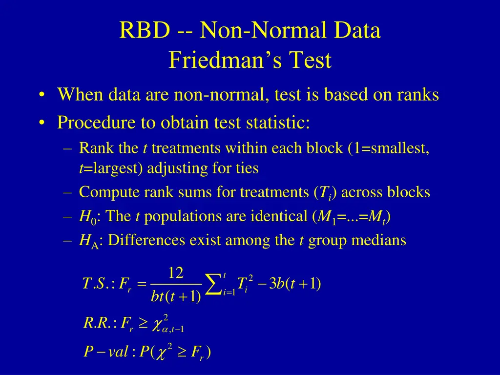 rbd non normal data friedman s test when data