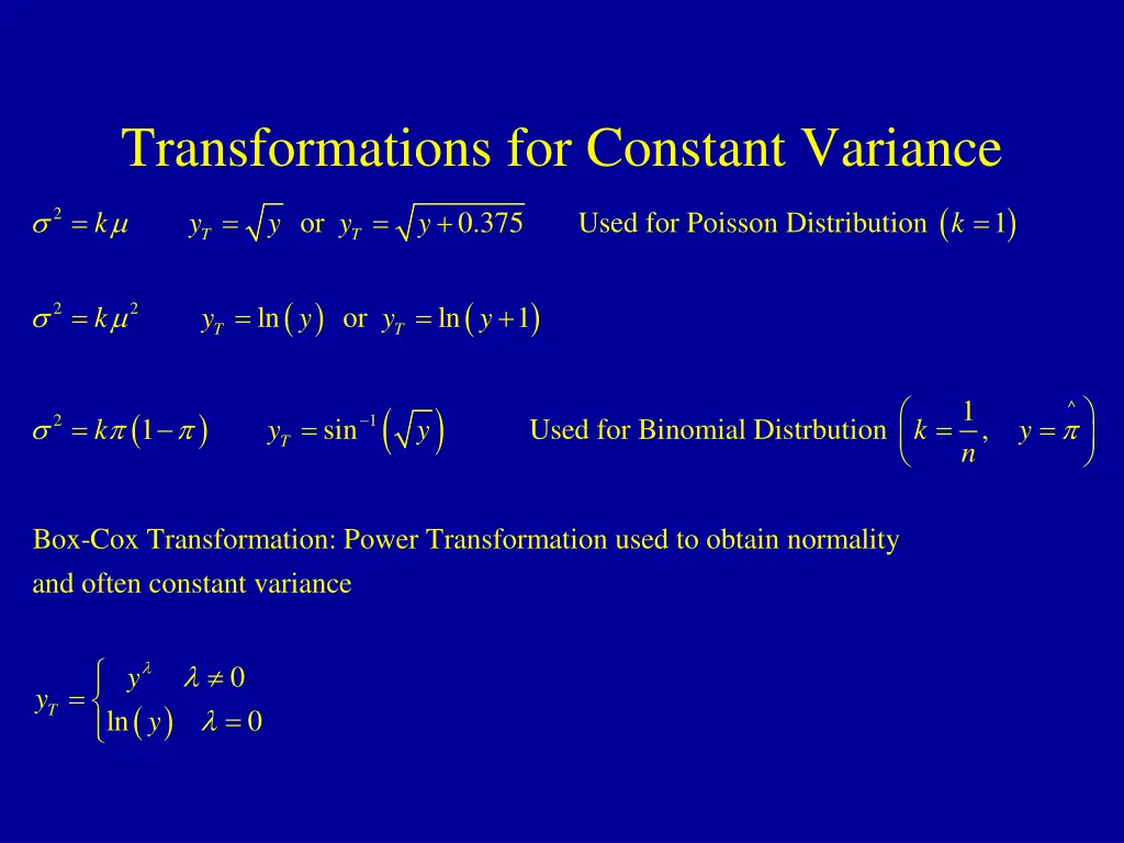 transformations for constant variance