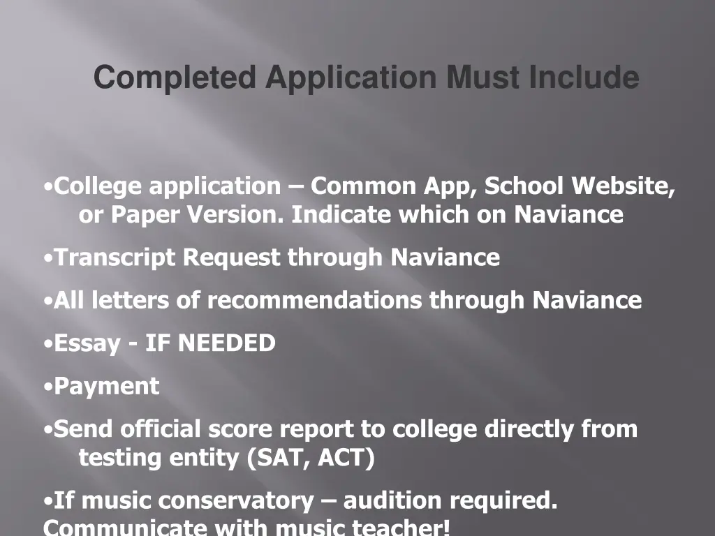 completed application must include
