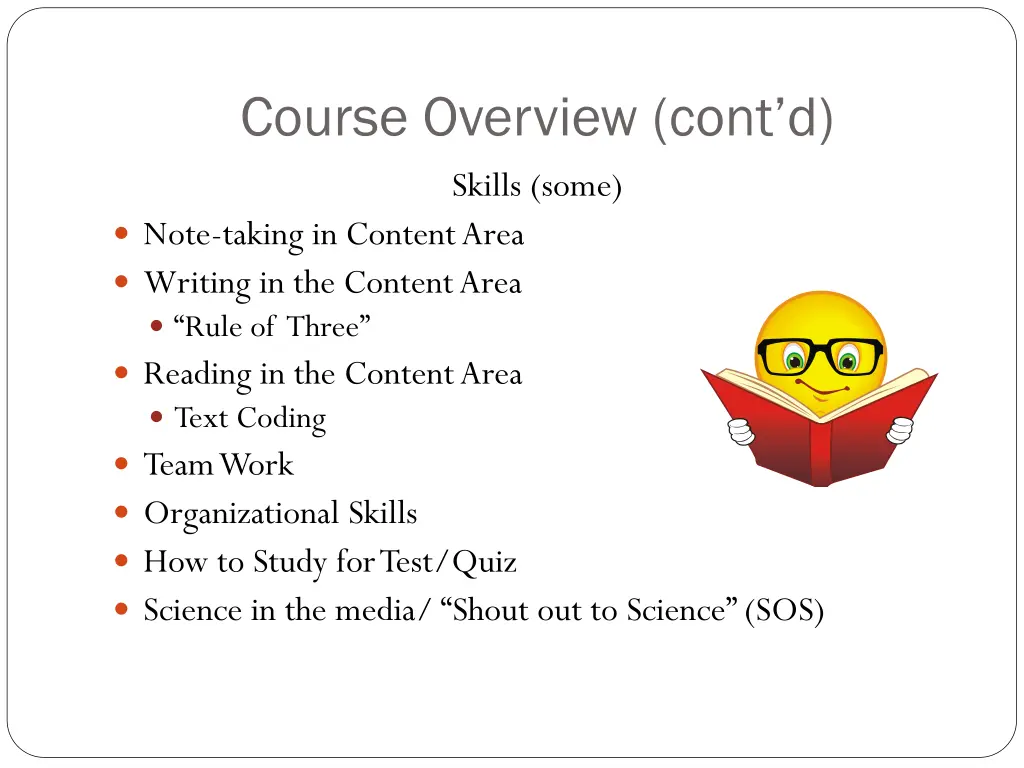 course overview cont d skills some note taking