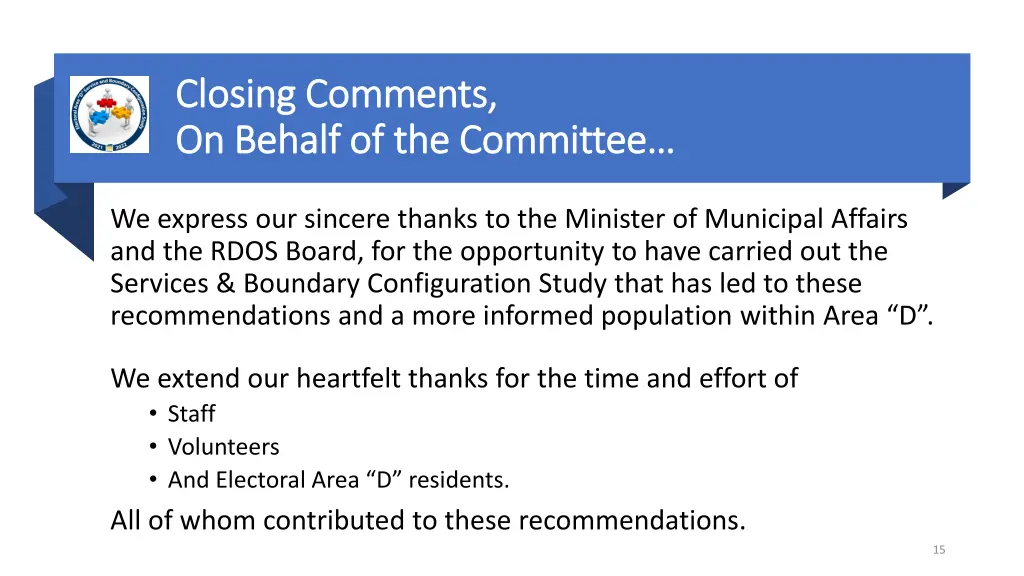 closing comments closing comments on behalf