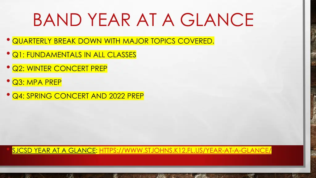 band year at a glance quarterly break down with