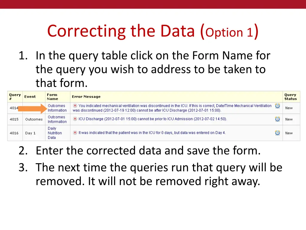 correcting the data option 1