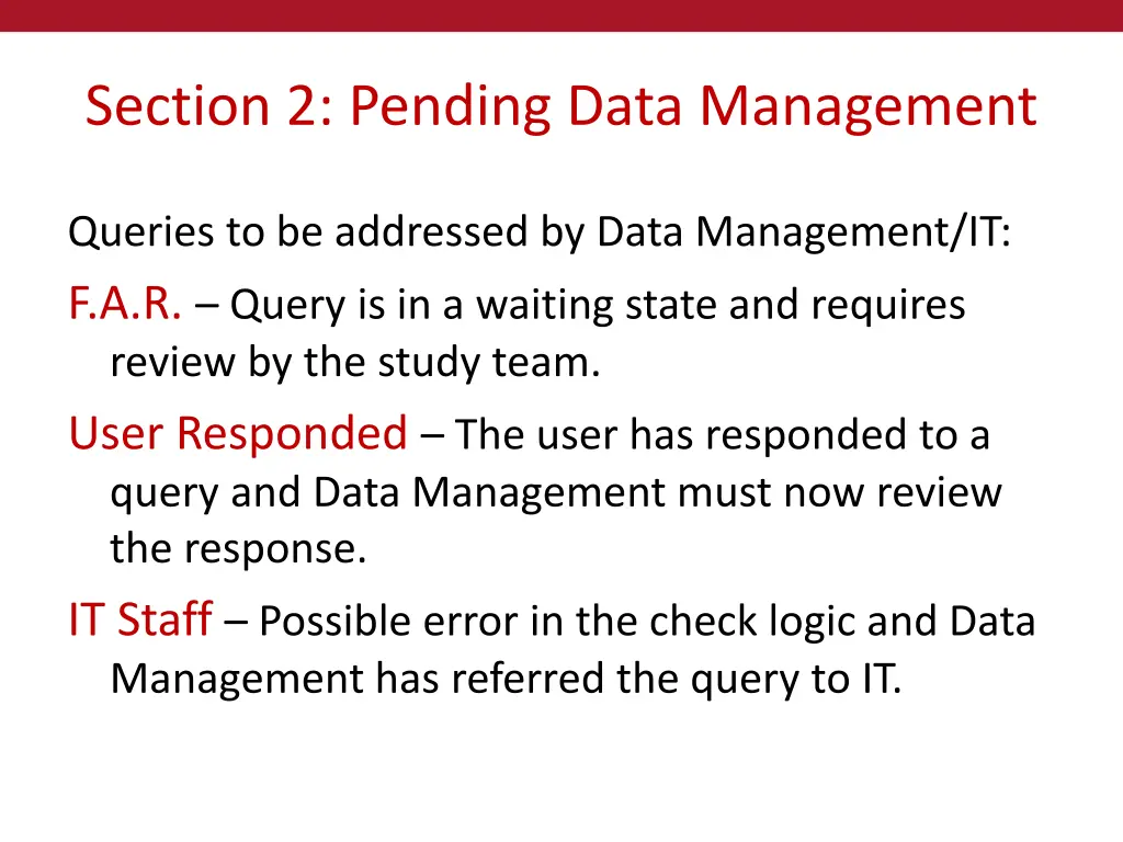 section 2 pending data management