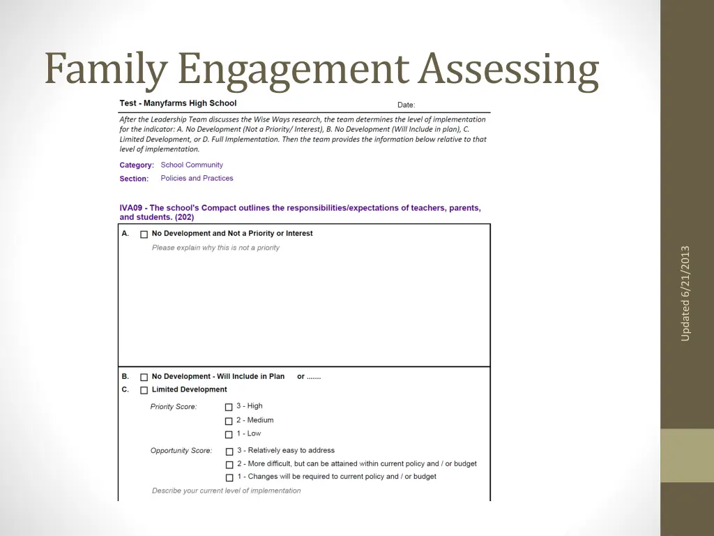 family engagement assessing