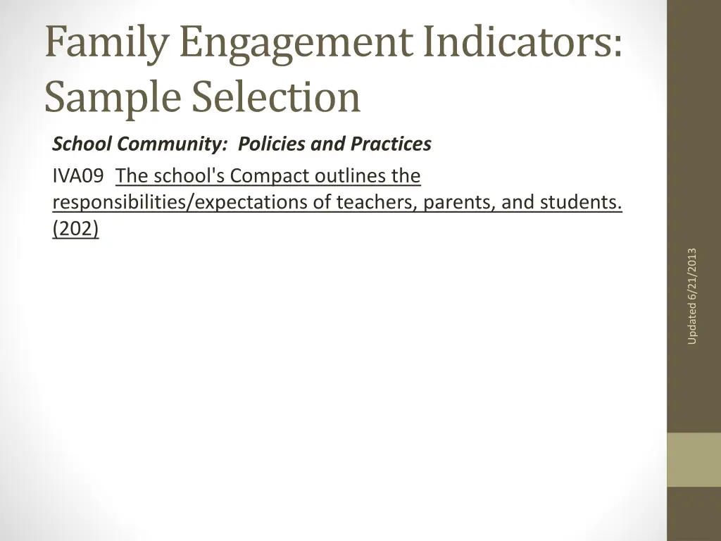 family engagement indicators sample selection