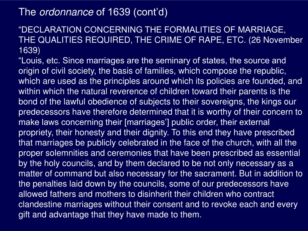 the ordonnance of 1639 cont d