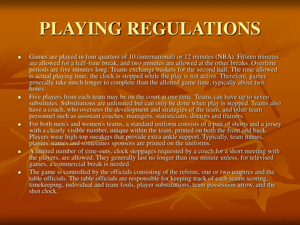 playing regulations