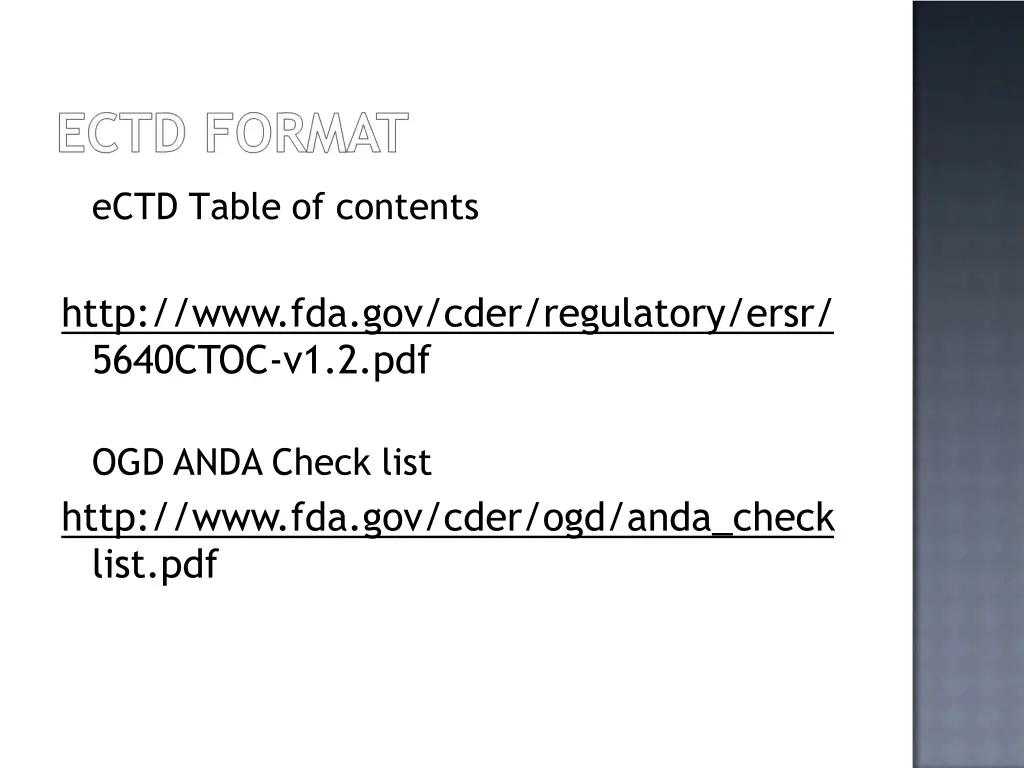 ectd table of contents