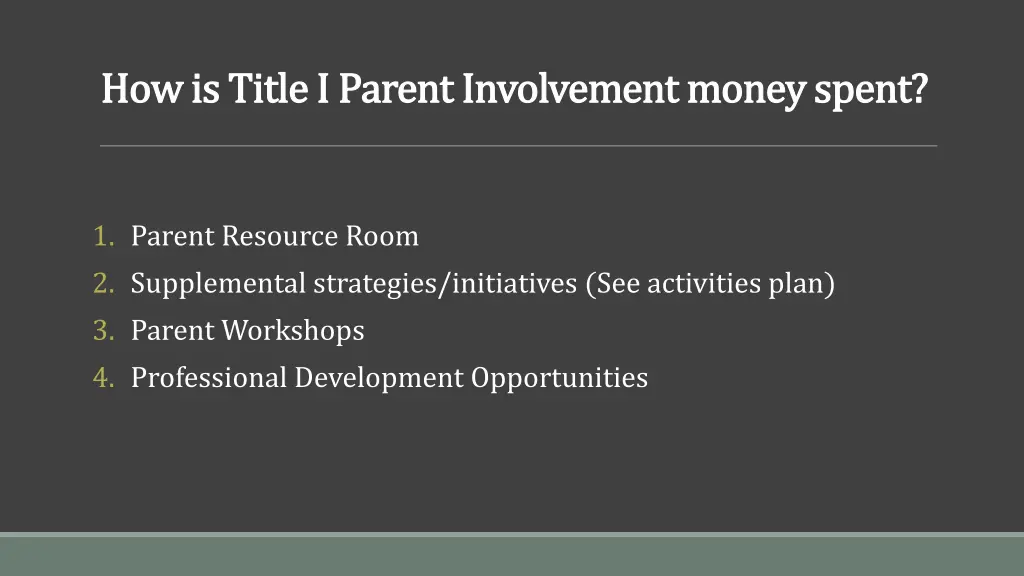 how is title i parent involvement money spent