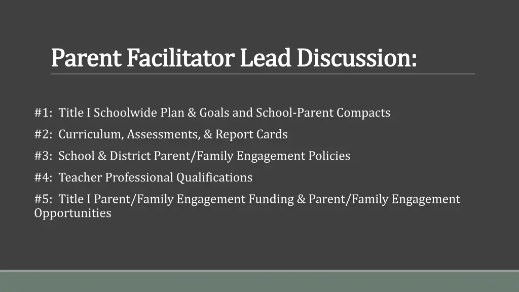 parent facilitator lead discussion parent