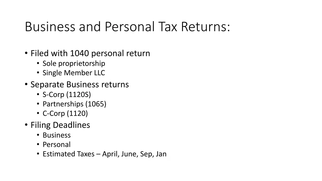 business and personal tax returns