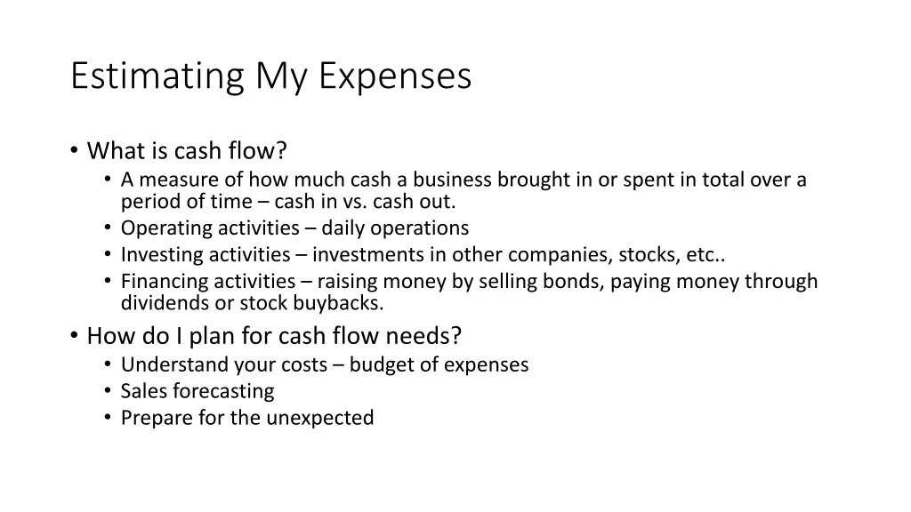 estimating my expenses 1