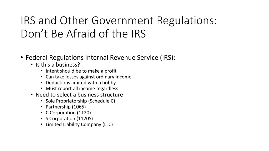 irs and other government regulations