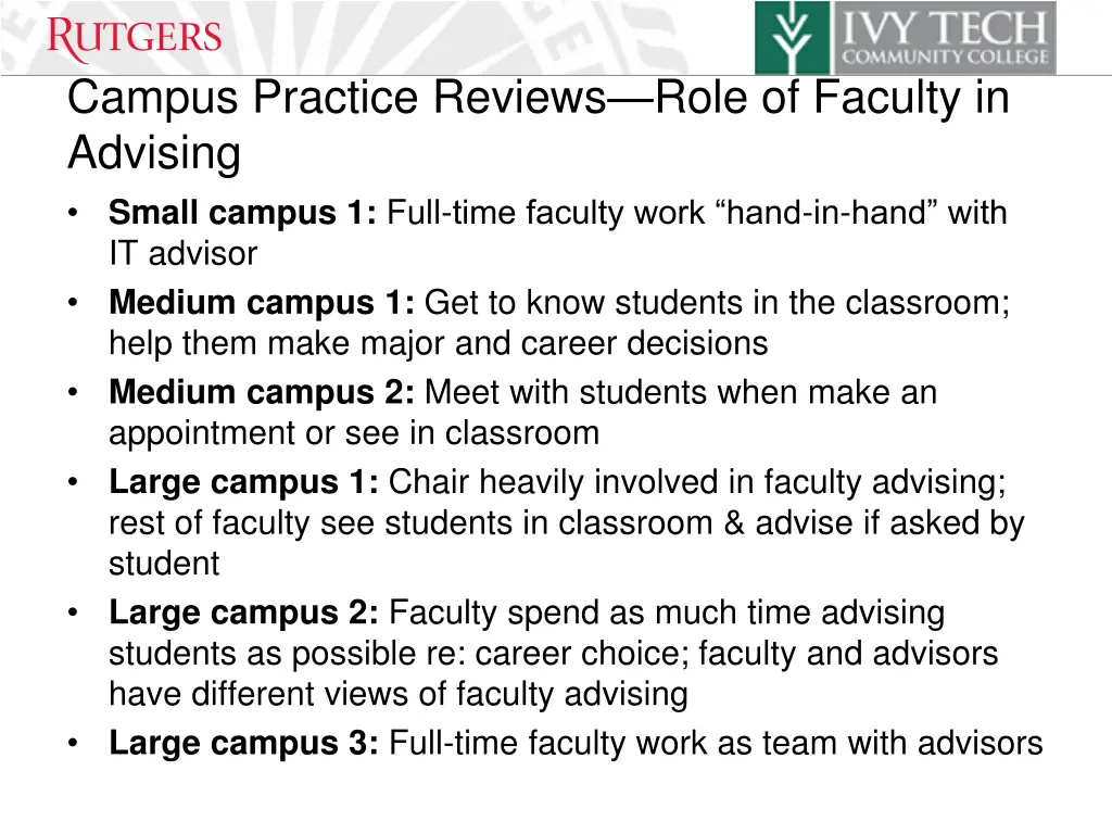 campus practice reviews role of faculty