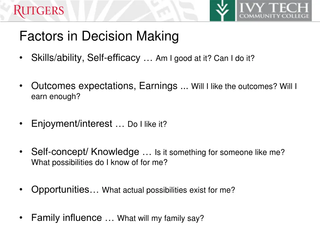 factors in decision making