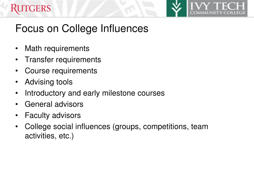 focus on college influences