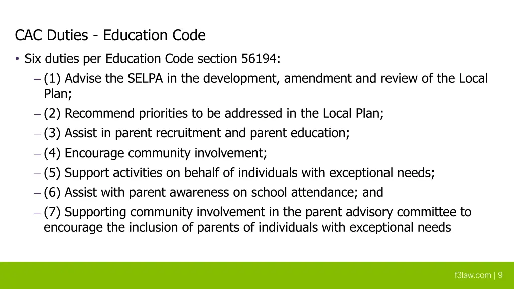cac duties education code