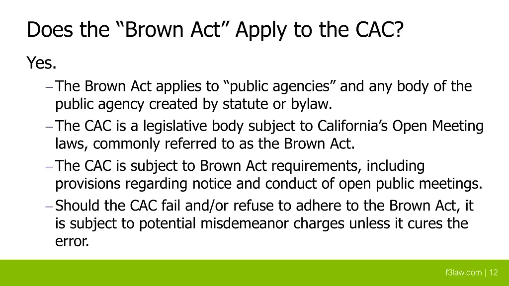 does the brown act apply to the cac