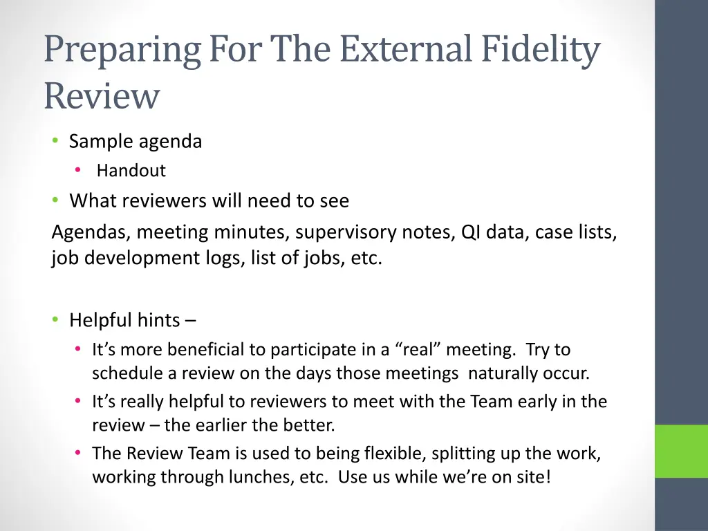 preparing for the external fidelity review