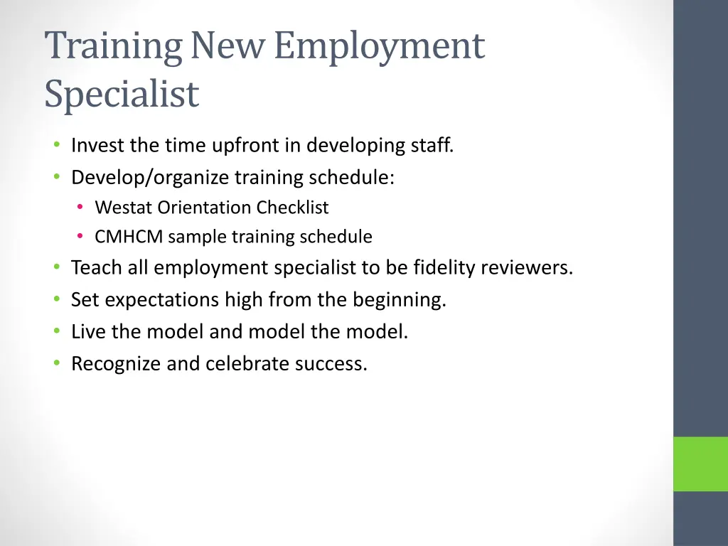 training new employment specialist