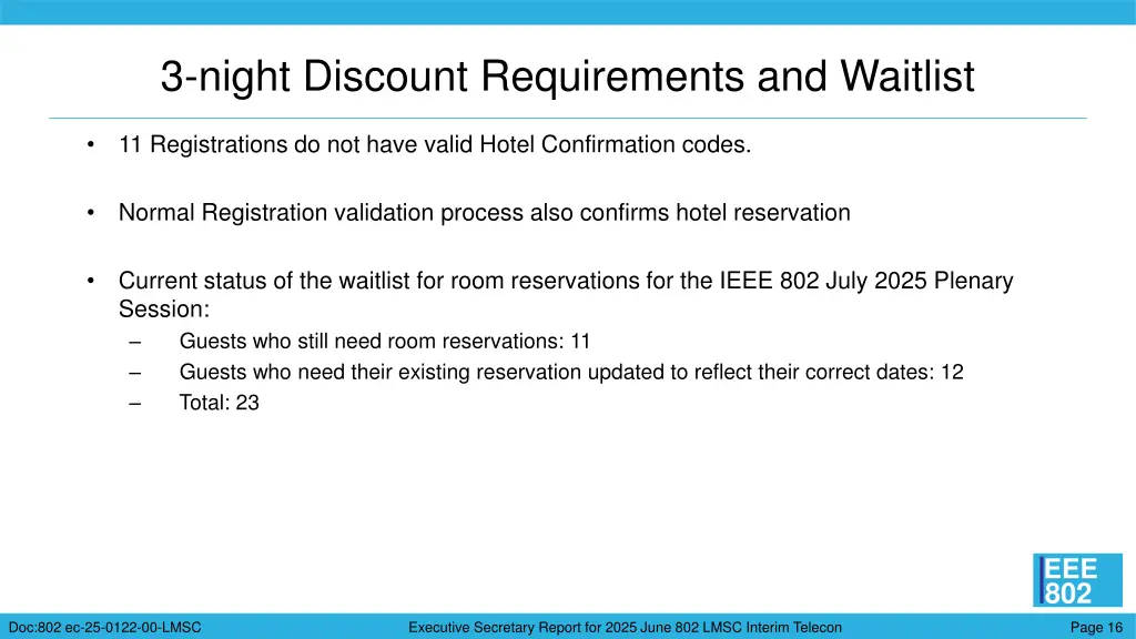 3 night discount requirements and waitlist