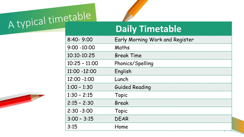 daily timetable early morning work and register