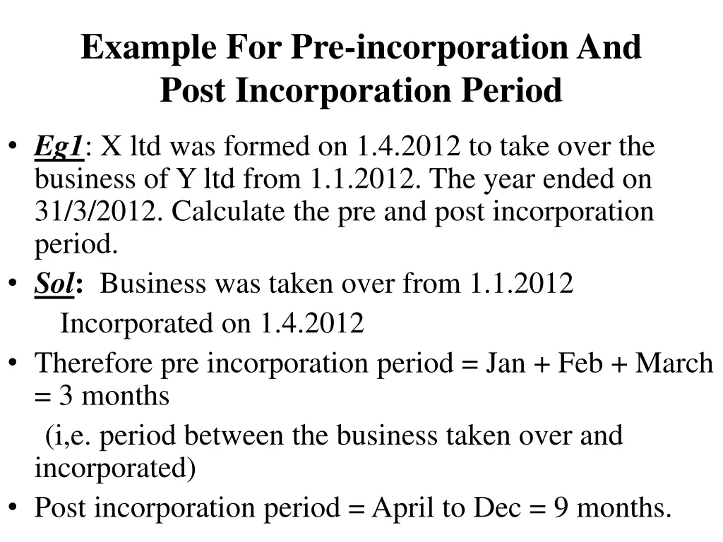 example for pre incorporation and post