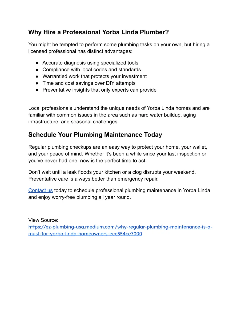 why hire a professional yorba linda plumber