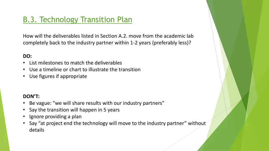 b 3 technology transition plan