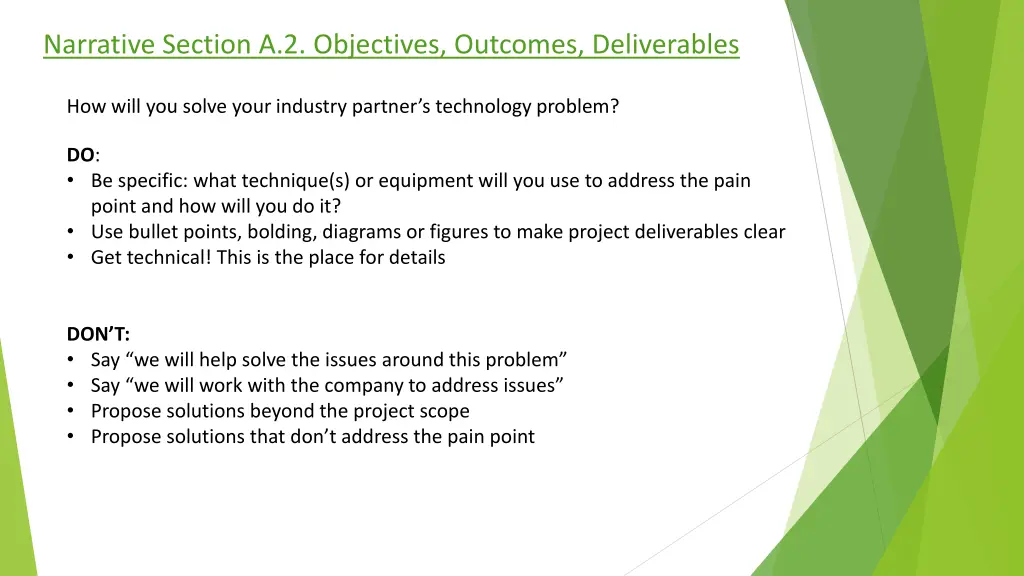 narrative section a 2 objectives outcomes
