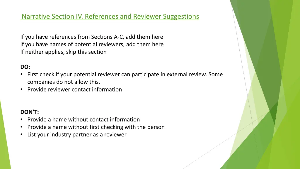 narrative section iv references and reviewer
