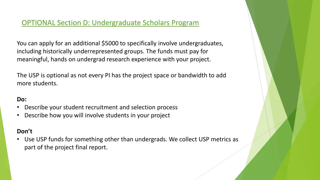 optional section d undergraduate scholars program