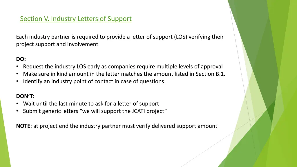 section v industry letters of support