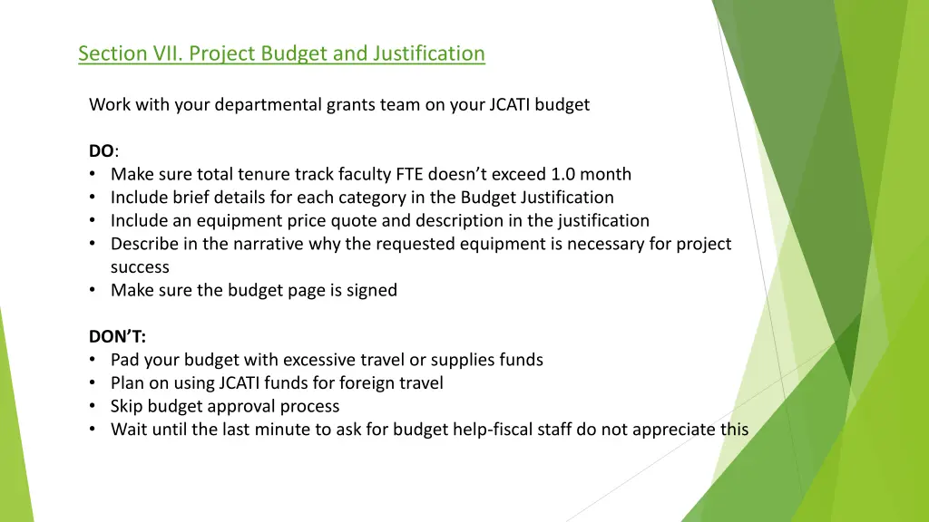section vii project budget and justification
