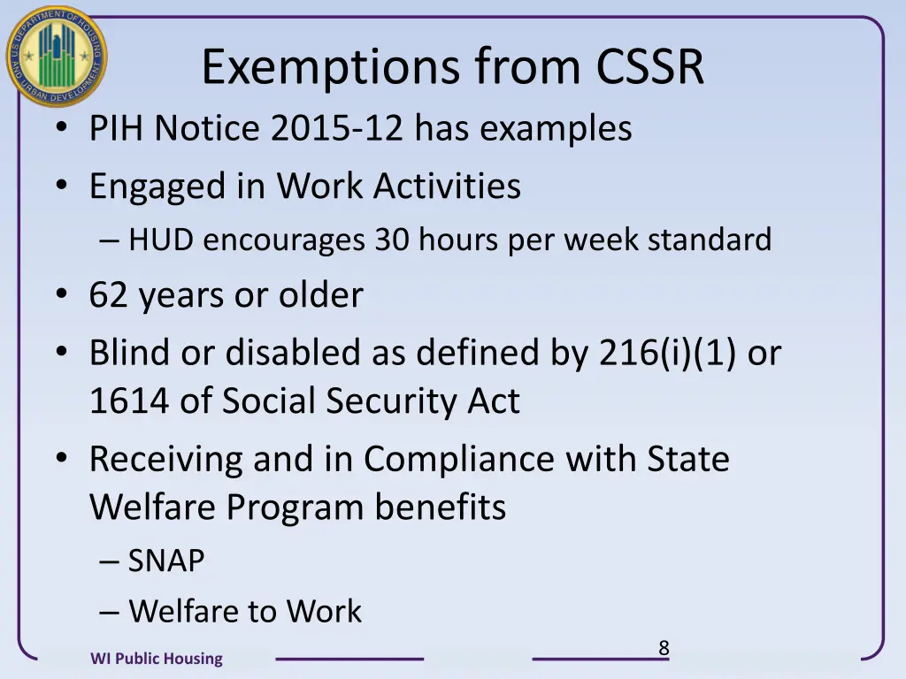 exemptions from cssr pih notice 2015