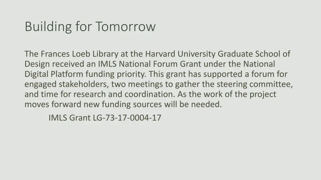 building for tomorrow